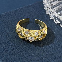 Messing Micro Pave Zirkonia Manschette offene Ringe&nbsp;RJEW-C163-24G