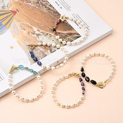 Браслеты из натурального культивированного пресноводного жемчуга с бисером BJEW-JB05491