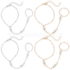 4 шт. 2-цветный сплав панцирного плетения браслеты-кольца для женщин BJEW-CY0001-07