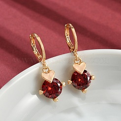 Серьги-кольца в форме сердца из латуни с микропаве из кубического циркония EJEW-D318-02KCG