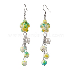 Серьги-подвески в виде морской звезды из синтетической бирюзы 304 из нержавеющей стали EJEW-JE06514-02