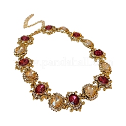 Женские ожерелья из прямоугольной цепи со стразами цвета фуксии и светло-лиловым сплавом&nbsp;FS-WG14885-02