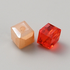 模造人工クリスタルガラスビーズ  多面カットキューブ  混合スタイル  レッド  6x6x6mm  穴：1.2mm  約100個/袋&nbsp;FIND-SZC0015-01C-03