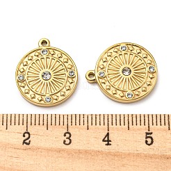 304ステンレスペンダント  ラインストーン付き  フラットラウンド  14KGP本金メッキ  18x15.5x2.5mm  穴：1.2mm&nbsp;STAS-L022-150G