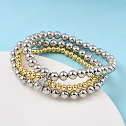 Браслеты из латуни с микропаве из круглых бусин кубического циркония для женщин BJEW-B148-02B-PG