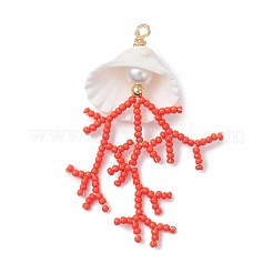 3 шт. большие подвески из стеклянных бусин и ракушек&nbsp;PALLOY-MZ01152