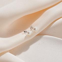 Круглые серьги-гвоздики с натуральным жемчугом EJEW-G411-03B-P