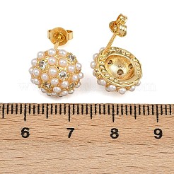 Полукруглые серьги-гвоздики из латуни с микропаве из прозрачных кубических цирконий EJEW-L275-01G