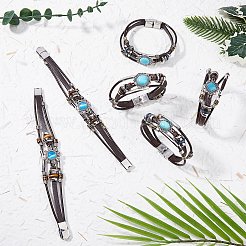 6шт. набор из 6-х видов трехслойных браслетов из воловьей кожи BJEW-FI0001-43