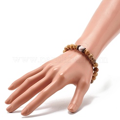 Bracciale elasticizzato con perle tonde in pietra mista naturale e sintetica&nbsp;BJEW-JB07128
