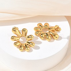 女性用304ステンレススチールスタッドピアス  花  イオンプレーティング（ip）  ゴールドカラー  26x20mm&nbsp;EJEW-K333-13G
