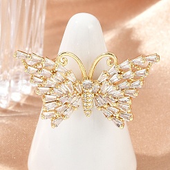 Schmetterling Messing Micro Pave bunte Zirkonia Fingerringe für Frauen&nbsp;RJEW-G343-30G-02