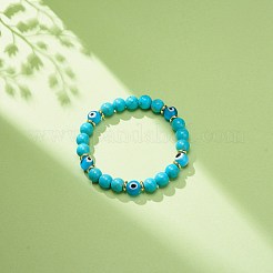 Braccialetto elasticizzato con perline rotonde con turchese sintetico e lavorazione a lume&nbsp;BJEW-JB08713-02