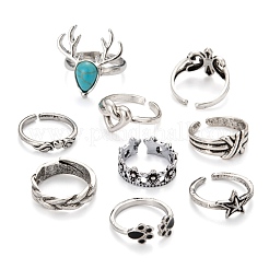 9 pièces 9 bagues en alliage réglables de style&nbsp;RJEW-LS0001-16AS