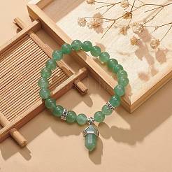 Bracelet extensible en perles rondes d'aventurine verte naturelle avec des breloques de balle&nbsp;BJEW-JB09018-02
