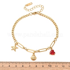 Ocean 304 Edelstahl-Fußkettchen mit rotem Zirkonia-Pavé für Damen&nbsp;SA-CBA3D94-04C-G