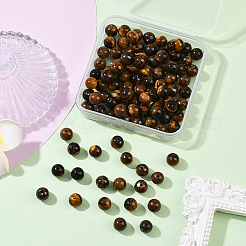 100 шт. круглые бусины из натурального тигрового глаза&nbsp;G-SP0001-21C