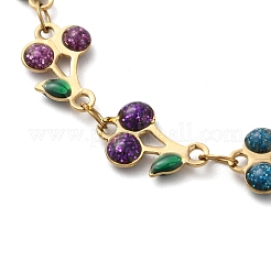 Браслеты из нержавеющей стали 304 с блестящими вишневыми звеньями для женщин&nbsp;LS-BJEW-C076-02B-01