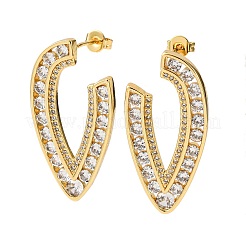 V-образные серьги-гвоздики из латуни с микропаве из прозрачных кубических цирконий EJEW-D332-01G