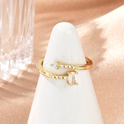 Овальные латунные кольца-манжеты с микропаве из прозрачных кубических цирконий для женщин&nbsp;RJEW-G343-24G