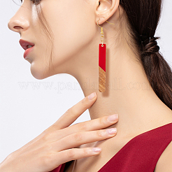 8 пара двухцветных сережек из смолы и орехового дерева с железными булавками EJEW-AB00030