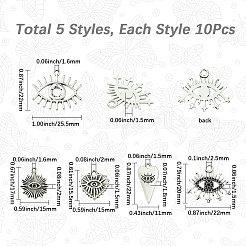 50 шт. 5 стиля подвески из цинкового сплава в тибетском стиле со стразами FIND-SC0019-10