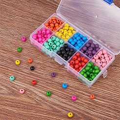 染色された環境に優しいウッドビーズセット  ラウンド  ミックスカラー  7~8x6~7mm  穴：2~3mm  約340~350個/箱&nbsp;WOOD-PH0003-01