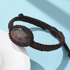 調節可能な楕円形の天然インディアンアゲート編みビーズブレスレット  内径：2-1/8~3-1/8インチ（5~8cm）&nbsp;BJEW-H626-02-14