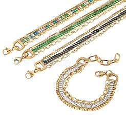 Bracelets à double chaîne en acier inoxydable 304 et verre pour femmes&nbsp;BJEW-F540-10G