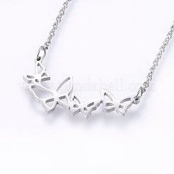304ステンレススチールジュエリーセット  スタッドピアスとペンダントネックレス  蝶  ミックスカラー  ネックレス：18.9インチ（48cm）  スタッドピアス：6x9x1.2mm  ピン：0.8mm&nbsp;SJEW-O090-14