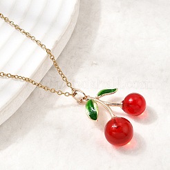 Colgante de cereza roja de latón esmaltado y resina&nbsp;NJEW-H092-01G
