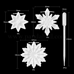 クリスマススノーフレークシリコンペンダントモールド  使い捨てプラスチックトランスファーピペット付き  レジン型  UVレジン用  エポキシ樹脂ジュエリー作り  ホワイト  ペンダントモールド：3個&nbsp;DIY-LS0003-06