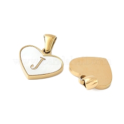 Acciaio inossidabile 304 pavé naturale bianco conchiglia a forma di cuore con ciondoli a fetta iniziale&nbsp;STAS-R168-25G-J