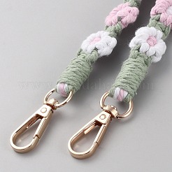 コットンロープショルダー携帯ストラップ  金属クラスプ付  携帯電話ケースアクセサリー  花  パールピンク  123cm&nbsp;AJEW-WH20026-01O