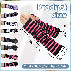 4 Paar fingerlose Handschuhe mit Streifen aus Acrylfasern in 4 Farben&nbsp;AJEW-HY0002-86