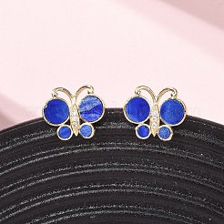 Серьги-гвоздики с бабочками из латуни с микропаве из прозрачных кубических цирконий&nbsp;EJEW-C173-01G