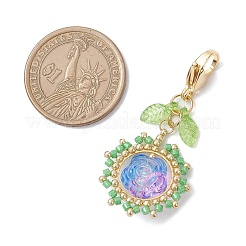 Подвесные украшения из розового стекла и стеклянных семян HJEW-MZ00336-03