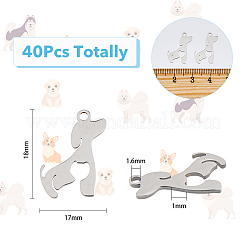 201ステンレススチールペンダント40個  シルエットチャーム  犬  ステンレス鋼色  18x17x1mm  穴：1.6mm&nbsp;STAS-DC0013-20