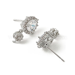 Овальные латунные микропаве прозрачные кубические циркониевые серьги-гвоздики с фурнитурой KK-C107-07P