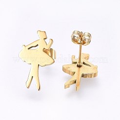 304ステンレススチールジュエリーセット  スタッドピアスとペンダントネックレス  ダンサー  ゴールドカラー  ネックレス：17.7インチ（45cm）  スタッドピアス：16x10x1.2mm  ピン：0.8mm&nbsp;SJEW-O090-18G