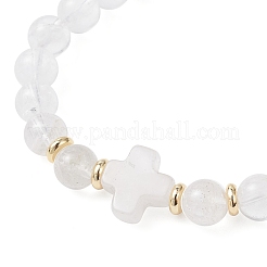 Браслеты из натурального кварцевого кристалла с круглыми бусинами для мужчин и женщин BJEW-JB12258-04