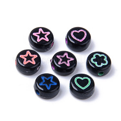 不透明な黒のアクリルビーズ  スター＆ハート＆ムーン＆フラワー混色のフラットラウンド  7x3.5mm  穴：1.5mm&nbsp;X-MACR-S273-45A