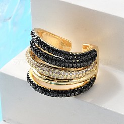 Латунное многолинейное открытое кольцо-манжета с покрытием стойки RJEW-C065-01G