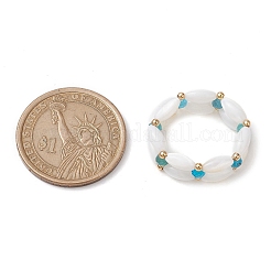 Растягивающееся кольцо с бусинами из натурального апатита и риса RJEW-TA00112