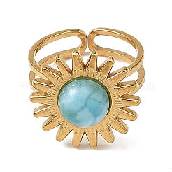 Cabochon di larimar naturale e anelli aperti in acciaio inossidabile per bracciale.&nbsp;RJEW-JR01090-01