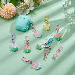 12 pieza de decoraciones colgantes de tulipán de resina de 6 colores&nbsp;HJEW-UN0001-26