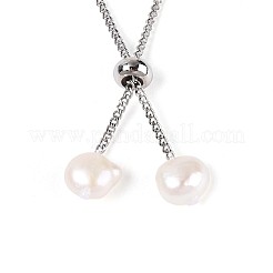 Регулируемые браслеты из натурального жемчуга с латунной цепочкой для женщин и девочек BJEW-T022-16A