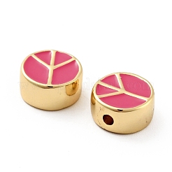 Плоские круглые со знаком мира латунные эмалевые бусины KK-G419-05G