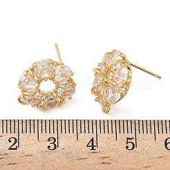 Плоские круглые латунные серьги-гвоздики с микропаве из прозрачных кубических цирконий KK-Z136-64G