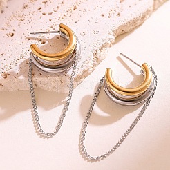 Двухцветные серьги-гвоздики в форме буквы С из нержавеющей стали 304 с кисточкой&nbsp;WGC3DF2-02